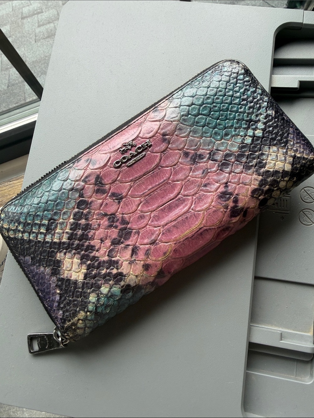 Coach Multicolor PYTHON Accordion Zip Around Wallet